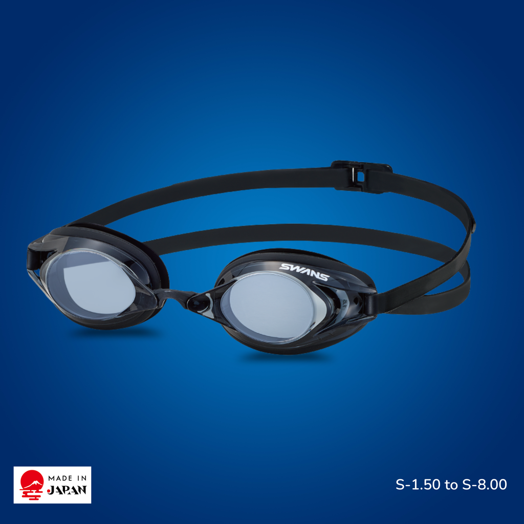 SWANS SR-2 Normal EV Racing Optical Goggle – Smoke Black lens, prescription S-1.50 to S-8.00, World Aquatics approved