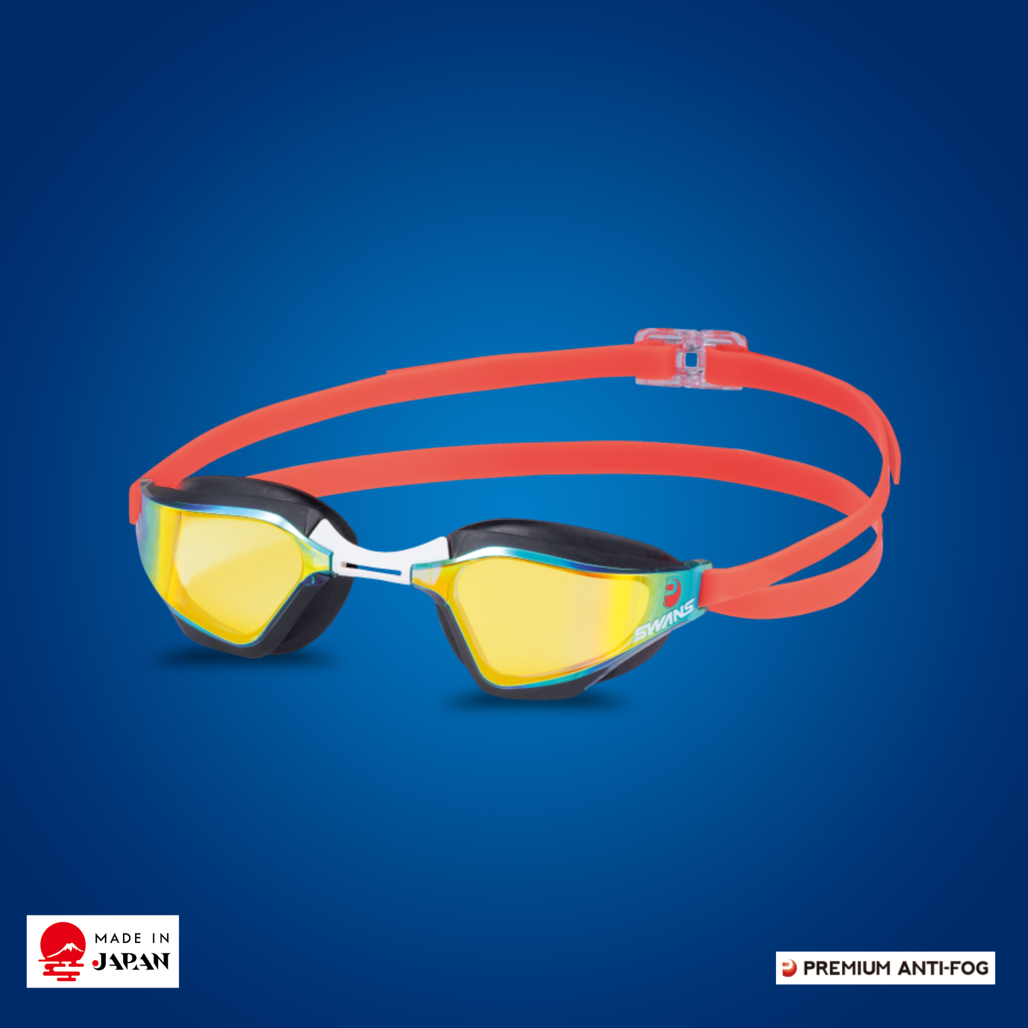 SWANS VALKYRIE SR-72M Premium Anti-Fog Racing Goggle – Orange Mirror, World Aquatics approved