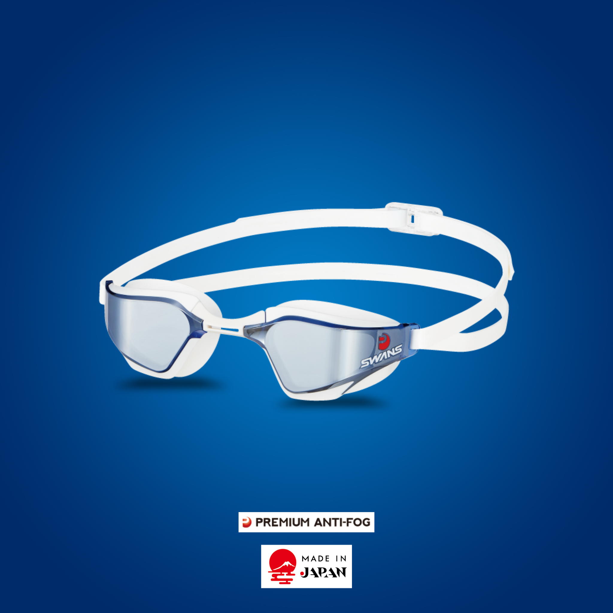 SWANS VALKYRIE SR-72M Premium Anti-Fog Anti-Bacterial Racing Goggle – Navy Silver Mirror, World Aquatics approved