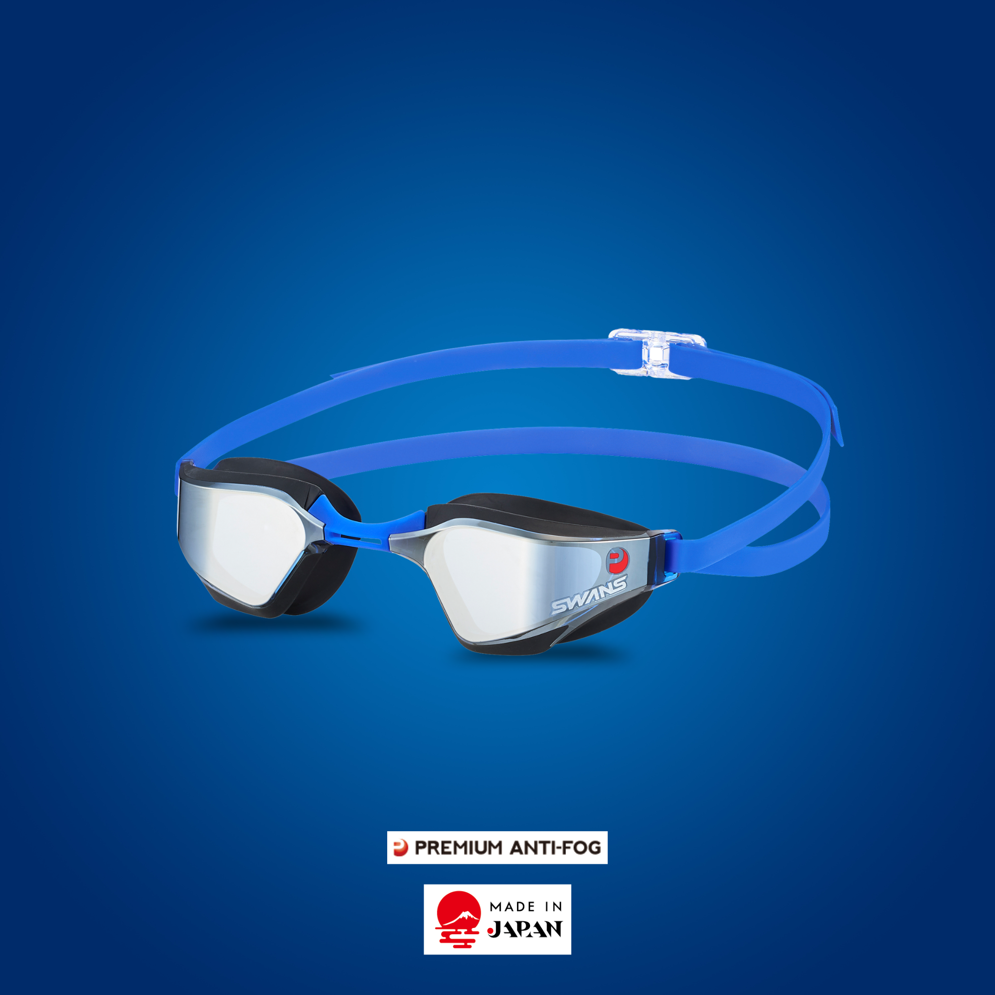 SWANS VALKYRIE SR-72M Premium Anti-Fog Anti-Bacterial Racing Goggle – Silver Navy Mirror, World Aquatics approved
